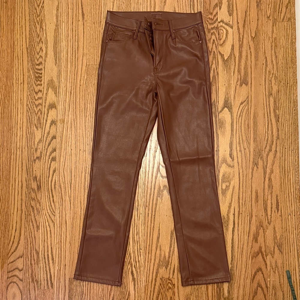 Mother Brown Faux Leather Pants